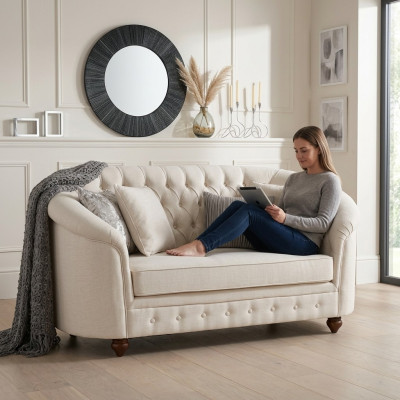 Klasyczna sofa tekstylna - Beżowy Chesterfield Tkanina Sofa 2 osobowa Nowa jvmoebel ®