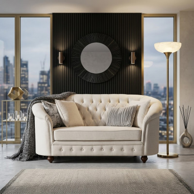 Klasyczna sofa tekstylna - Beżowy Chesterfield Tkanina Sofa 2 osobowa Nowa jvmoebel ®