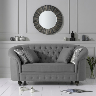 Klasyczna kanapa tekstylna - Szara sofa Chesterfield z tkaniny 2-osobowa Nowa jvmoebel ®