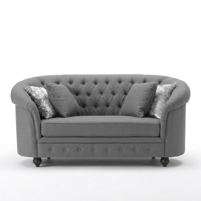 Klasyczna kanapa tekstylna - Szara sofa Chesterfield z tkaniny 2-osobowa Nowa jvmoebel ®