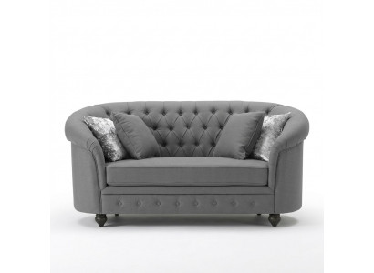 Klasyczna kanapa tekstylna - Szara sofa Chesterfield z tkaniny 2-osobowa Nowa jvmoebel ®