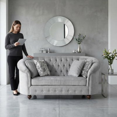 jvmoebel ® - Meble wiejskie, sofa designu - Chesterfield, szary, tkanina, nowe.