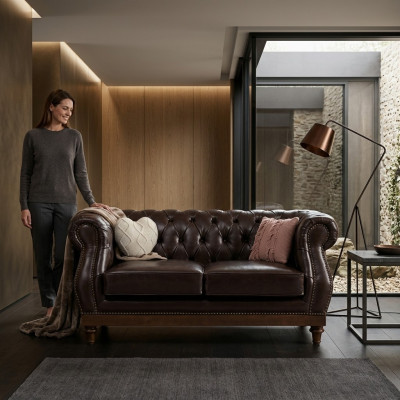 Skórzana sofa Chesterfield Mens Club Couch Tapicerka Dwuosobowa Brązowa NOWA jvmoebel ®
