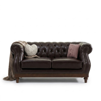 Skórzana sofa Chesterfield Mens Club Couch Tapicerka Dwuosobowa Brązowa NOWA jvmoebel ®