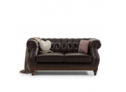 Skórzana sofa Chesterfield Mens Club Couch Tapicerka Dwuosobowa Brązowa NOWA jvmoebel ®