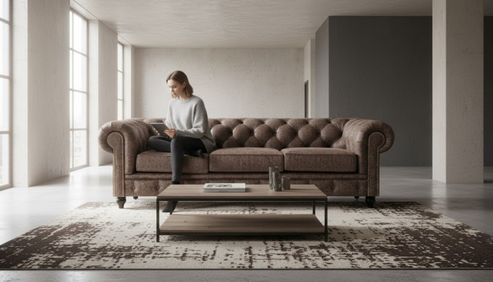 Sofa Męska Chesterfield Sofa Skóra Podkładka Trzyosobowa Brązowa NOWOŚĆ