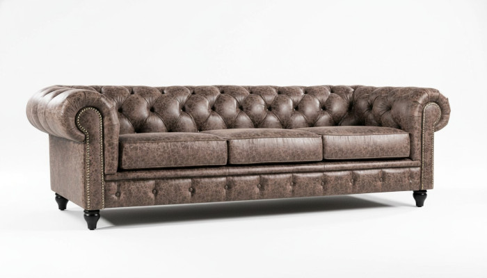 Sofa Męska Chesterfield Sofa Skóra Podkładka Trzyosobowa Brązowa NOWOŚĆ