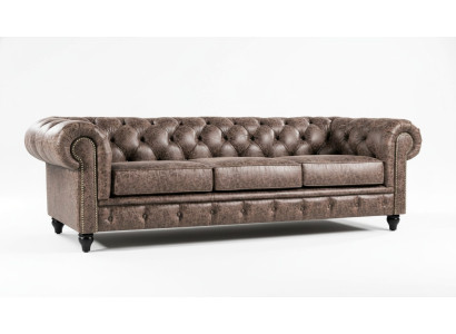 Sofa Męska Chesterfield Sofa Skóra Podkładka Trzyosobowa Brązowa NOWOŚĆ