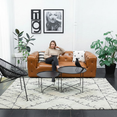 Sofa Chesterfield w stylu amerykańskim Skóra Podkładka Trzyosobowa Brązowa