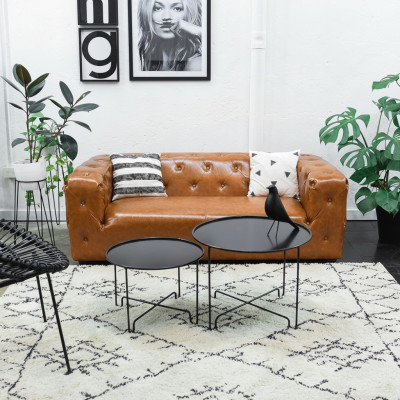 Sofa Chesterfield w stylu amerykańskim Skóra Podkładka Trzyosobowa Brązowa