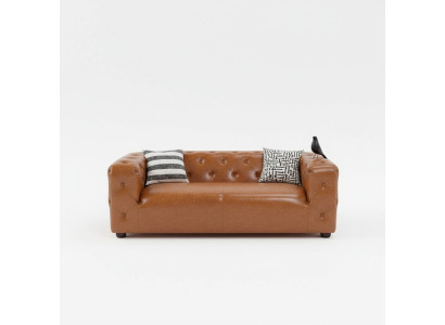 Sofa Chesterfield w stylu amerykańskim Skóra Podkładka Trzyosobowa Brązowa