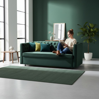 Sofa Chesterfield w stylu amerykańskim Skóra Podkładka Trzyosobowa zielona