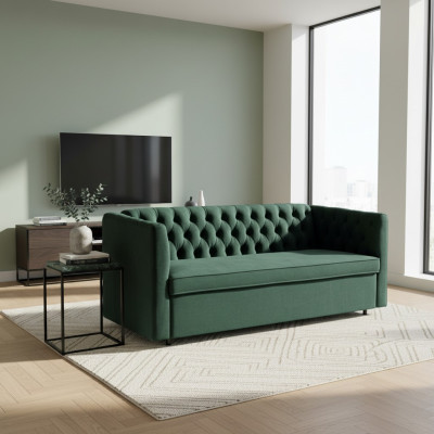 Sofa Chesterfield w stylu amerykańskim Skóra Podkładka Trzyosobowa zielona