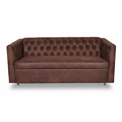 Sofa Chesterfield w stylu amerykańskim Skóra Podkładka Brązowa Trzyosobowa Sofa