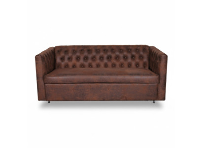 Sofa Chesterfield w stylu amerykańskim Skóra Podkładka Brązowa Trzyosobowa Sofa