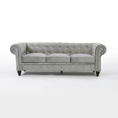 Szara, 3-osobowa, luksusowa, designerska sofa Chesterfield do salonu