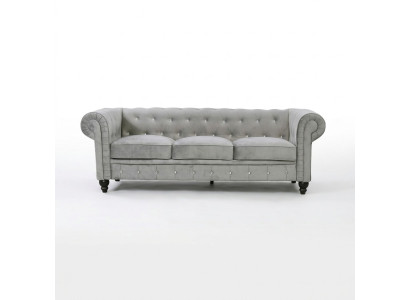 Szara, 3-osobowa, luksusowa, designerska sofa Chesterfield do salonu