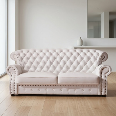 Biały trzymiejscowy Chesterfield High Oparcie Oryginalny Praca fizyczna Skóra Couch
