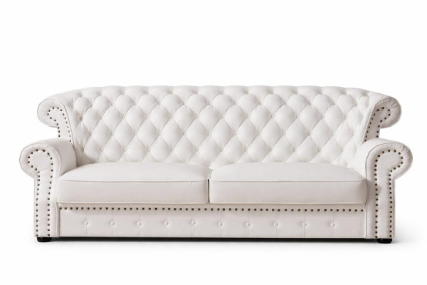 Biały trzymiejscowy Chesterfield High Oparcie Oryginalny Praca fizyczna Skóra Couch