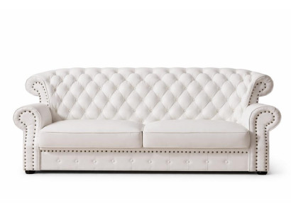 Biały trzymiejscowy Chesterfield High Oparcie Oryginalny Praca fizyczna Skóra Couch