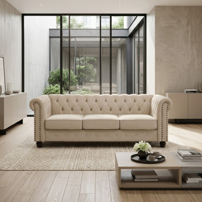 Chesterfield Sofa Kanapa Wygodna Lekkość Tapicerka Skórzana Sofa Zestaw Mebli Tapicerowanych 3-osobowa