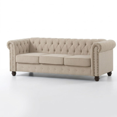 Chesterfield Sofa Kanapa Wygodna Lekkość Tapicerka Skórzana Sofa Zestaw Mebli Tapicerowanych 3-osobowa