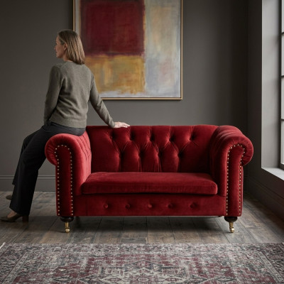 Czerwona sofa barokowa - Chesterfield materiał 2-osobowa skóra Tkanina jvmoebel ® NEW