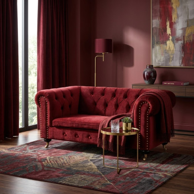 Czerwona sofa barokowa - Chesterfield materiał 2-osobowa skóra Tkanina jvmoebel ® NEW