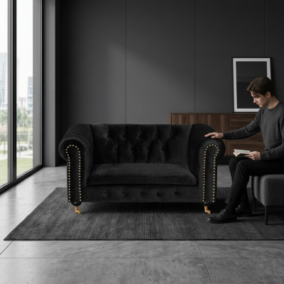 Chesterfield 2-osobowa klasyczna luksusowa sofa w stylu barokowym i rokoko z tkaniny i skóry