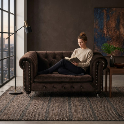 Czarna kanapa barokowa Chesterfield 2-miejscowa tkanina skóra jvmoebel ®