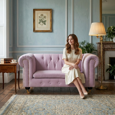 Różowy Kanapa Chesterfield Sofa Tapicerka Materiałow Leder Kanapy Tapicerowane Nowe
