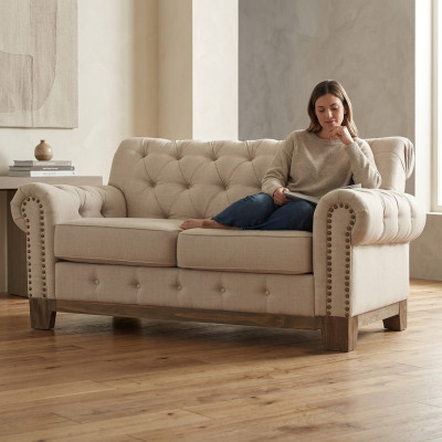 Chesterfield 2 Siedziba Klasyczna Luksusowa Sofa Z Naturalnego Drewna Rama Włókienniczy Skóra Couch