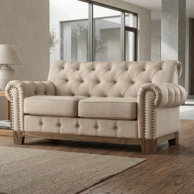Chesterfield 2 Siedziba Klasyczna Luksusowa Sofa Z Naturalnego Drewna Rama Włókienniczy Skóra Couch