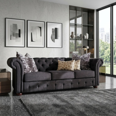 jvmoebel ® - Sofa zamszowa kanapa - Royal Grey Sofa trzyosobowa w komplecie Nowa