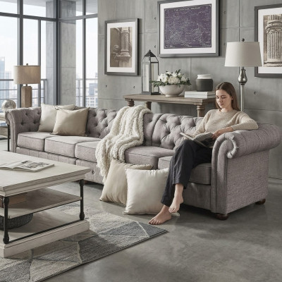 Chesterfield Living Room Podkładka Meble Sofa Kanapa Pięcioosobowa Włókienniczy