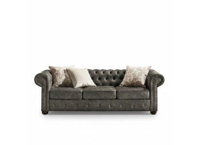 Chesterfield 3 osobowa klasyczna luksusowa sofa barokowo-rococo z tkaniny ze skórą, nowa.