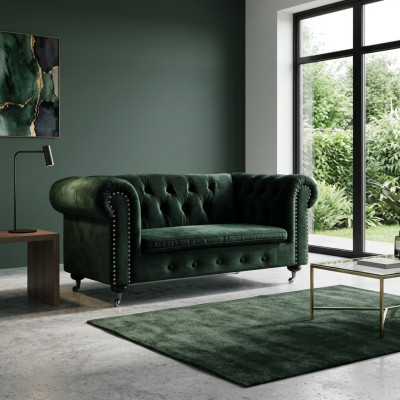 Chesterfield 2-osobowa klasyczna luksusowa sofa barokowa w stylu rokokowym, tapicerowana skórą i tkaniną, nowa.