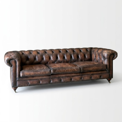 Brown Chesterfield 3-miejsce do siedzenia Skóra Sofa Kanapa Meble w stylu angielskim