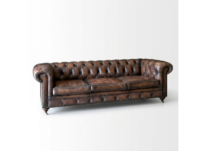 Brown Chesterfield 3-miejsce do siedzenia Skóra Sofa Kanapa Meble w stylu angielskim