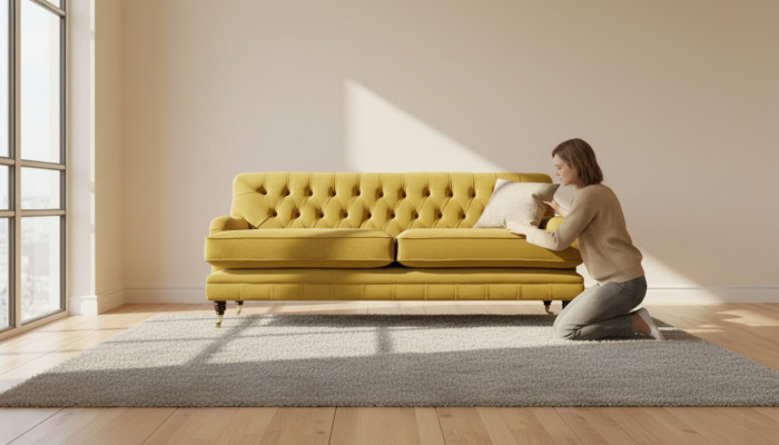 Żółty Materiał Chesterfield Podkładka z projektem trzyosobowej kanapy do salonu