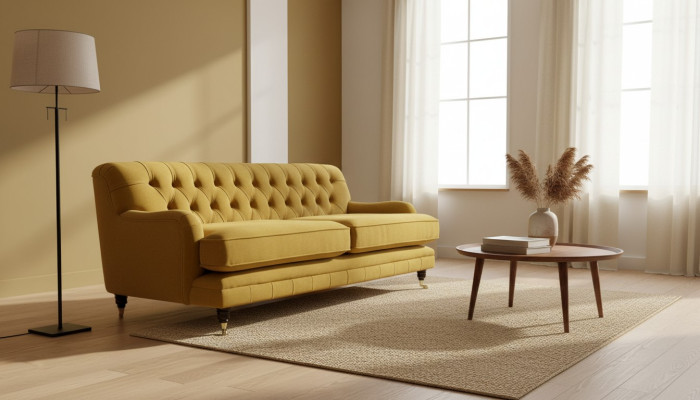 Żółty Materiał Chesterfield Podkładka z projektem trzyosobowej kanapy do salonu