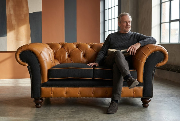 jvmoebel ® Sofa z eko skóry - Design kanapy tapicerowanej dwuosobowej w brązowym zestawie