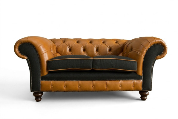 jvmoebel ® Sofa z eko skóry - Design kanapy tapicerowanej dwuosobowej w brązowym zestawie