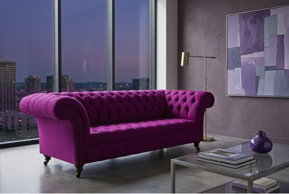 Chesterfield 3-miejscowy klasyczny luksusowy fioletowy różowy różowy sofa kanapa z tkaniny