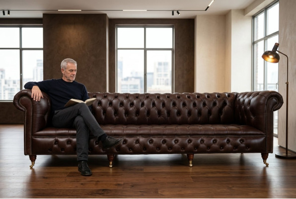 Brązowa 4-osobowa sofa Chesterfield klasyczna luksusowa barokowa sofa w stylu rokoko