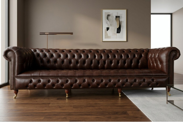 Brązowa 4-osobowa sofa Chesterfield klasyczna luksusowa barokowa sofa w stylu rokoko