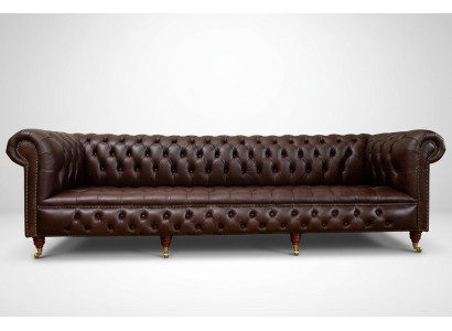 Brązowa 4-osobowa sofa Chesterfield klasyczna luksusowa barokowa sofa w stylu rokoko