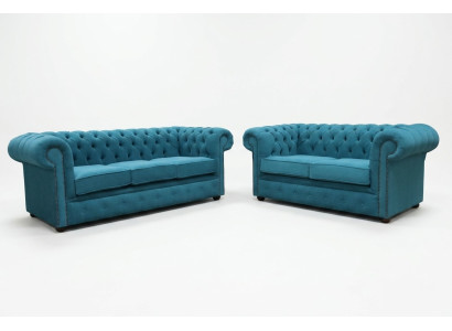 Zestaw sofowy 3+2 osobowa klasyczna luksusowa sofa kanapa Chesterfield Włókienniczy Skóra