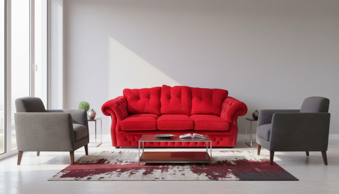 Materiał Red Chesterfield Podkładka z projektem trzyosobowej kanapy do salonu