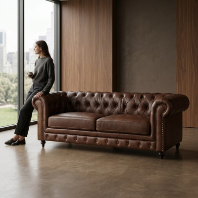 Chesterfield 3 osobowa klasyczna luksusowa sofa barokowa rokoko z tekstylną skórzaną kanapą nowa